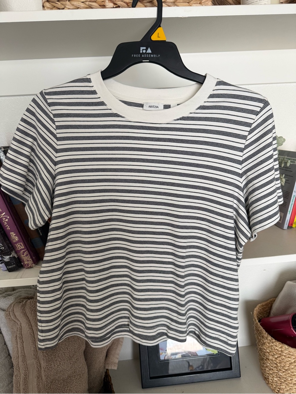 Aritzia Cream and Black Striped Short Sleeve Crew Tee